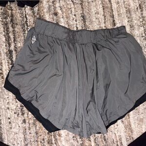 FP Movement by Free People Gray Black Lined Run For It Running Shorts